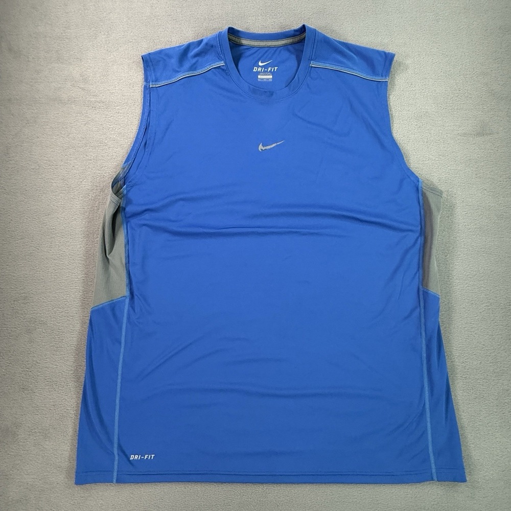 Nike Dri-FIT Athletic Training T-Shirt Moisture Wicking Blue 2XL No Sleeves